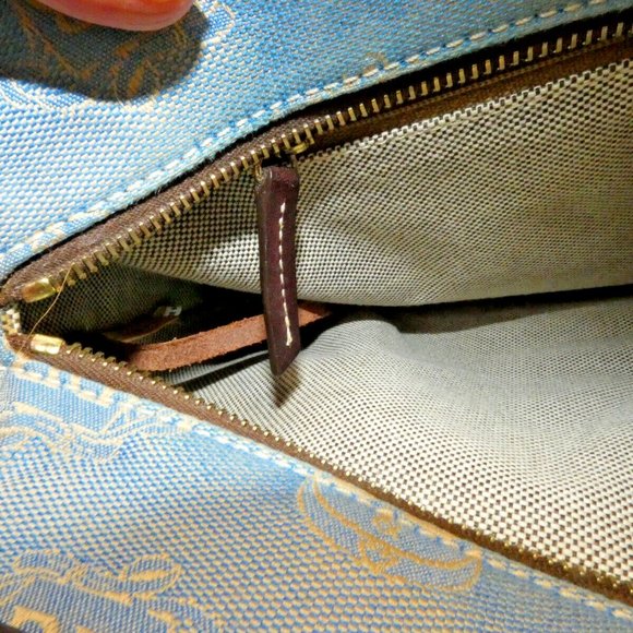 Dooney & Bourke Satchel Blue Denim DB Saddlebag Logo Handbag Leather Trim Purse - Picture 14 of 16